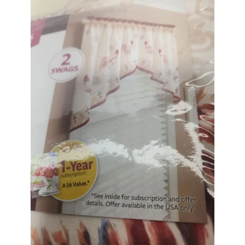 Better Homes & Gardens Roosters Swag Window Valance Set 2 Swags Farmhouse Kitche